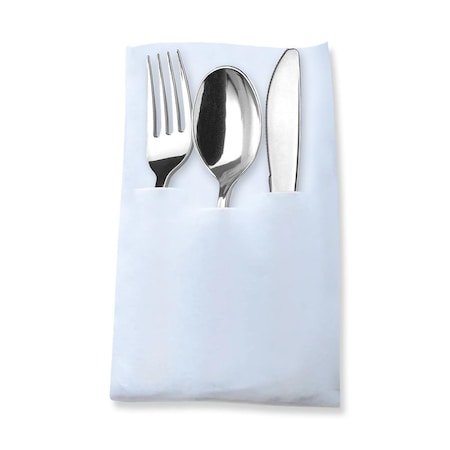 Smarty Had A Party Silver Plastic Cutlery White Pocket Napkin Set - Napkins, Forks, Knives, Spoons (70 Guests), 280PK 770-SV-CASE